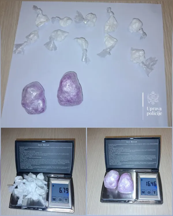 (FOTO) Uhap&scaron;ene tri osobe osumnjičene za uličnu prodaju narkotika, zaplijenjeni kokain, tablete i novac