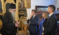 Makron i Milatović sa Joanikijem u Cetinjskom manastiru