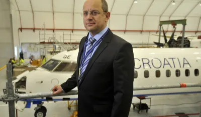 Zagreb, 110315.<br>Zracna luka zagreb, brifing za novinere na kojem su predsjednik Uprave Croatia Airlinese Kresimir Kucko i clan Uprave Zlatko Sirac novinarima predstavili novootvoreni, treci hangar Croatia Airlinesa koji omogucuje sirenje usluga tehnickog odrzavanja vlastitih zrakoplova i zrakoplova inozemnih avioprijevoznika.<br>Na fotografiji: Kresimir Kucko.<br>Foto: Bruno Konjevic/CROPIX