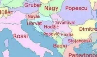 Objavljena karta najče&scaron;ćih prezimena u Evropi