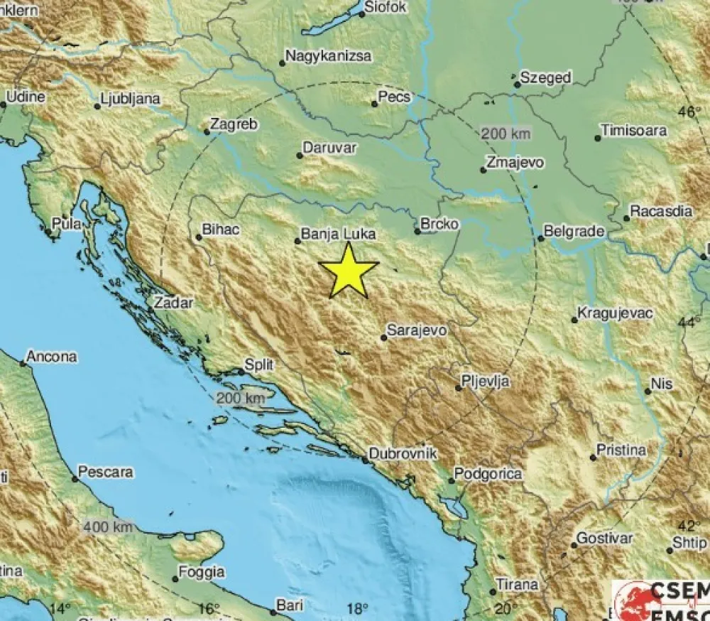 Snažan zemljotres 27 kilometara od Travnika