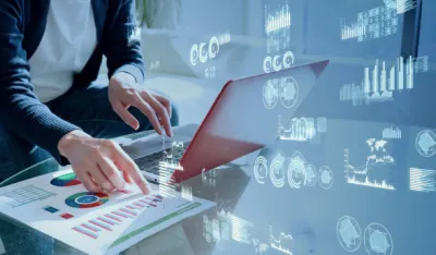 Business and technology concept. Smart office. Management strategy. GUI (Graphical User Interface).