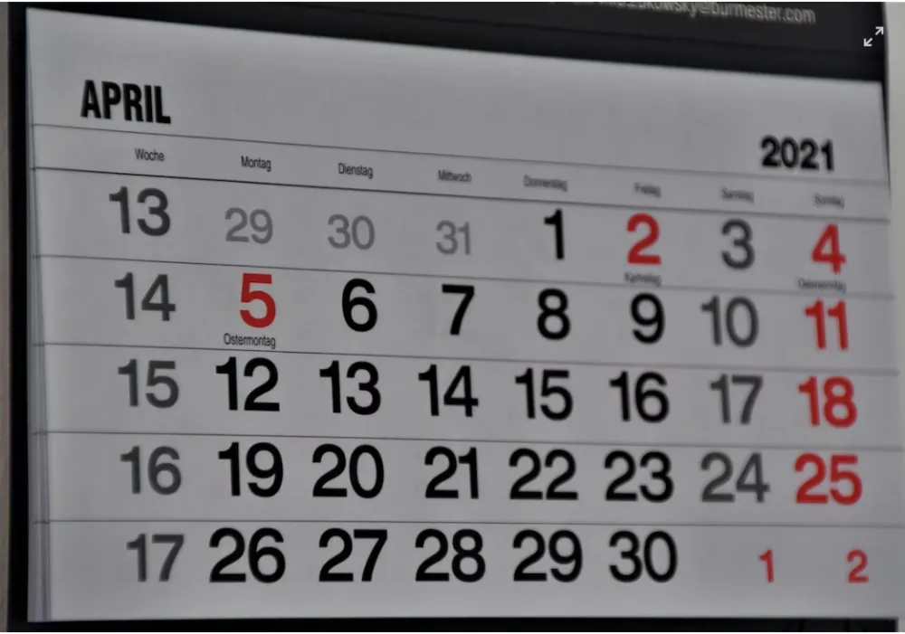 Kalendar, mjesec april