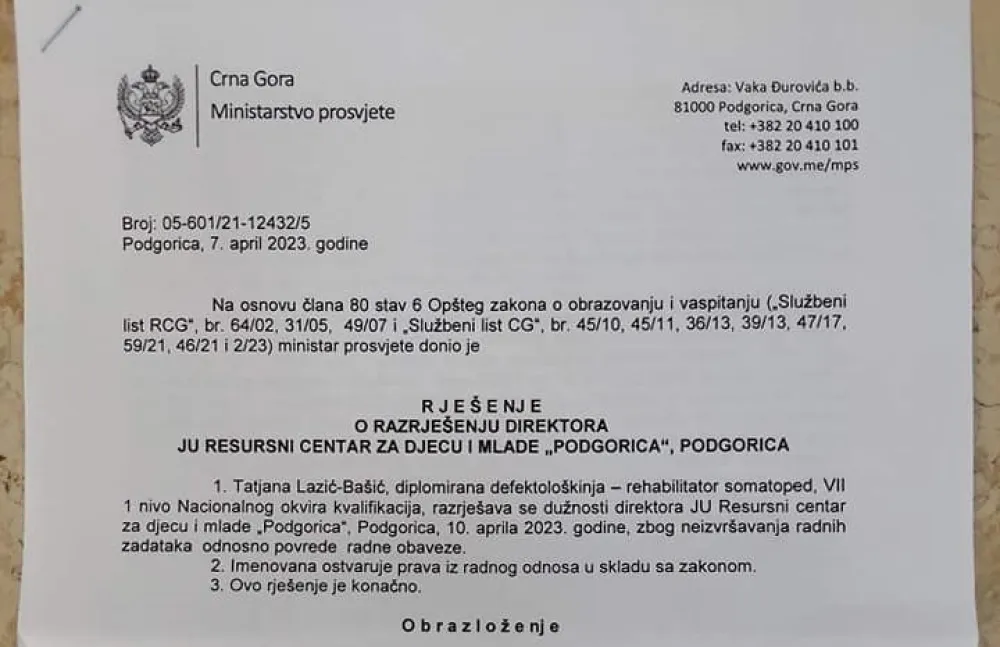 Rje&scaron;enje o razrje&scaron;enju