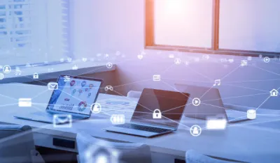 Smart office concept. Communication network. IoT (Internet of Things). Telecommunication.