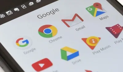 Melbourne, Australia - May 23, 2016: Close-up view of Google apps on an Android smartphone, including Chrome, Gmail, Maps.