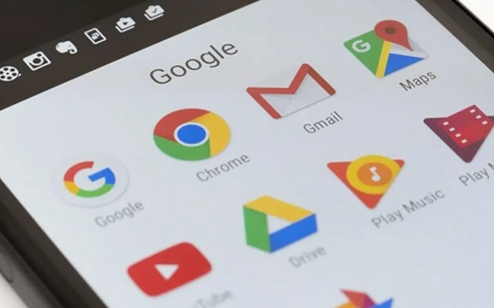 Melbourne, Australia - May 23, 2016: Close-up view of Google apps on an Android smartphone, including Chrome, Gmail, Maps.