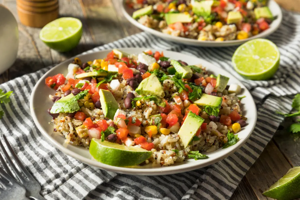 Homemade Mexican Baja Rice Bowl with Avocado and Salsa