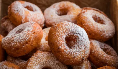 Closeup of delicious homemade donuts ready to eat