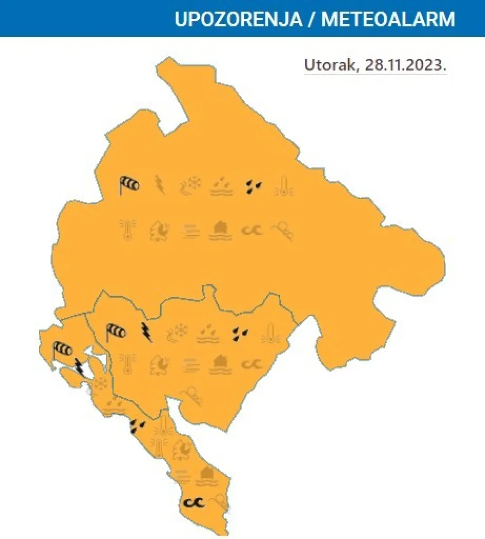 Sjutra na snazi narandžasti meteoalarm: Pljuskovi, grmljavina i snijeg