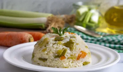 Rice with leeks from traditional Turkish cuisine - Turkish name; pirasali pirinc pilavi
