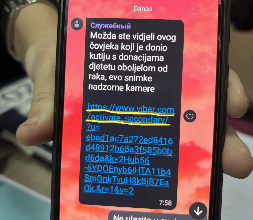 Primjer zlonamjerne Viber poruke