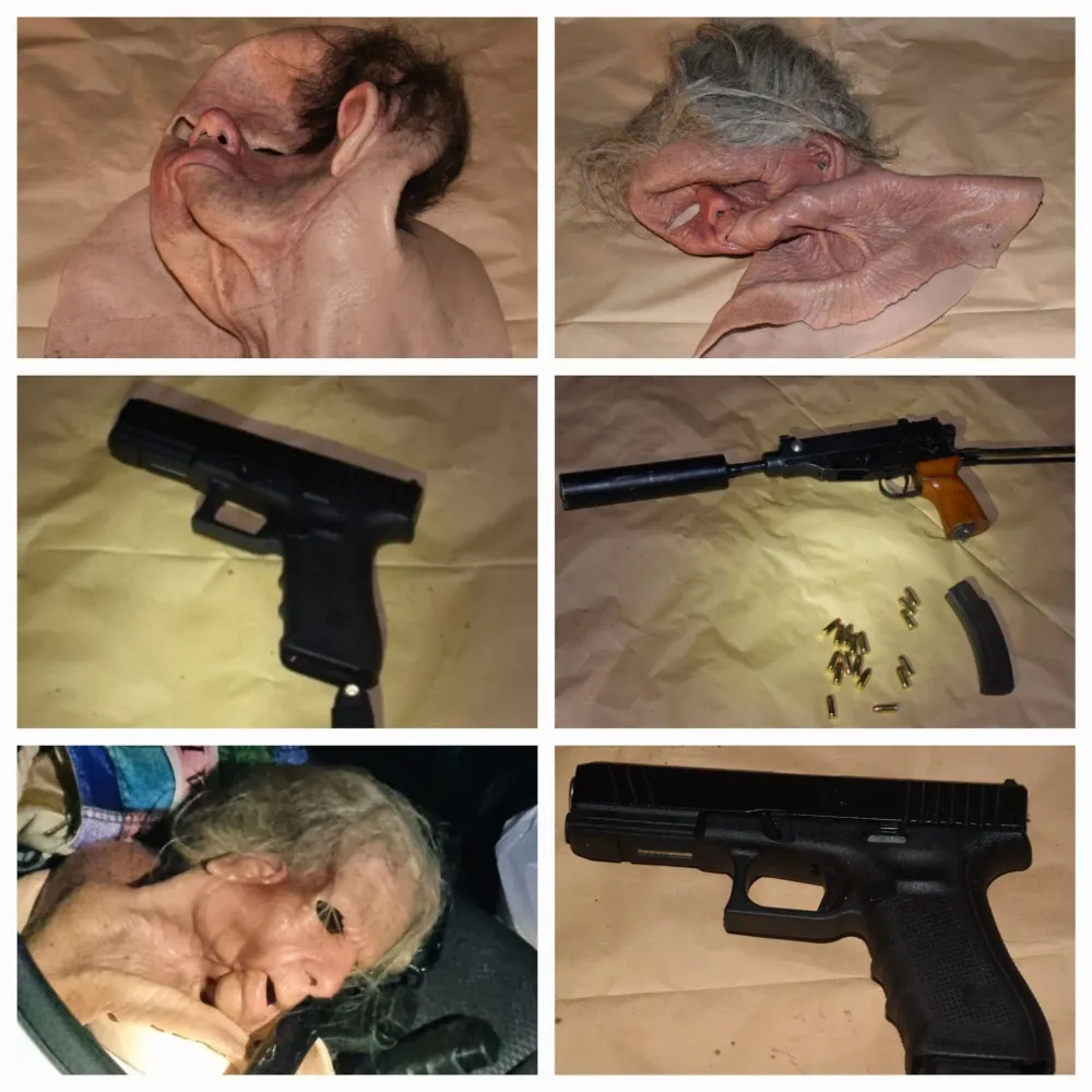 Заплијењене силиконске маске и пиштољи