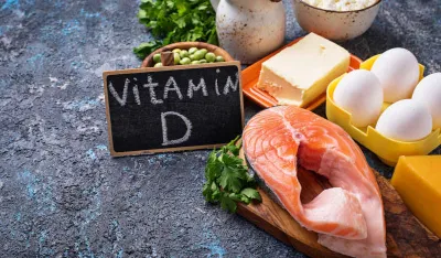 Healthy foods containing vitamin D. Selective focus