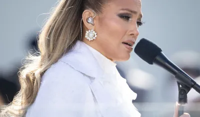 Jennifer Lopez sings "This Land Is Your Land" and "America the Beautiful" during the 59th Presidential Inauguration ceremony in Washington, Jan. 20, 2021. President Joe Biden and Vice President Kamala Harris took the oath of office on the West Front of the U.S. Capitol. (DOD Photo by Navy Petty Officer 1st Class Carlos M. Vazquez II)