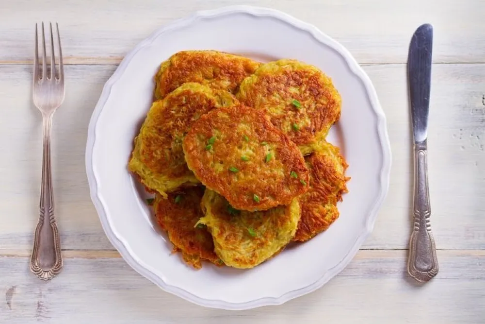 Potato pancakes. Vegetable fritters, latkes, draniki - popular dish in many countries