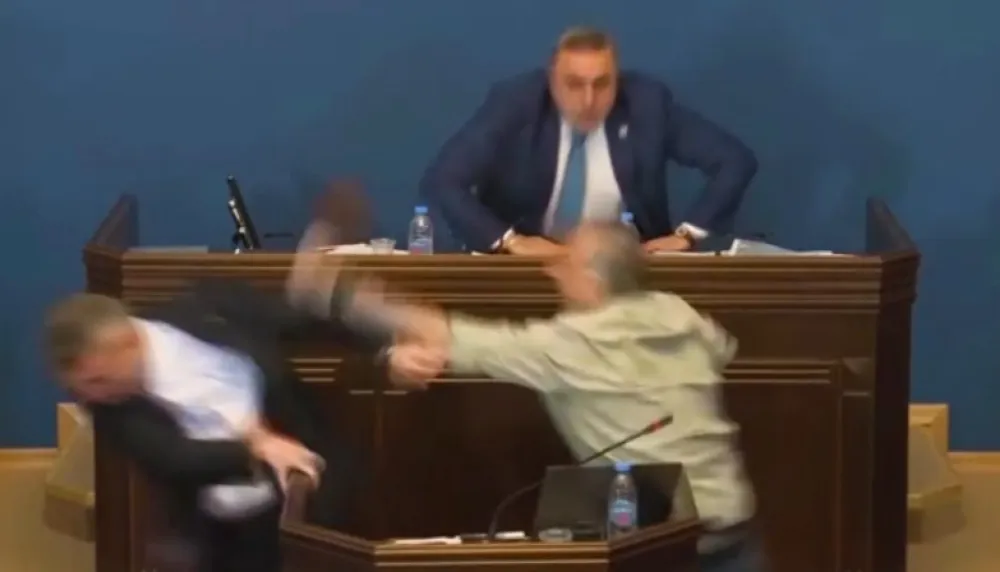 (VIDEO) Tuča u parlamentu Gruzije: Lider opozicije pesnicom udario poslanika vladajuće partije