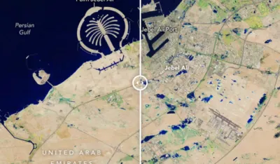 Pogled na poplave u Dubaiju iz svemira