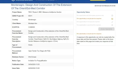 EBRD objavila pretkvalifikacioni tender za dionicu Mate&scaron;evo-Andrijevica