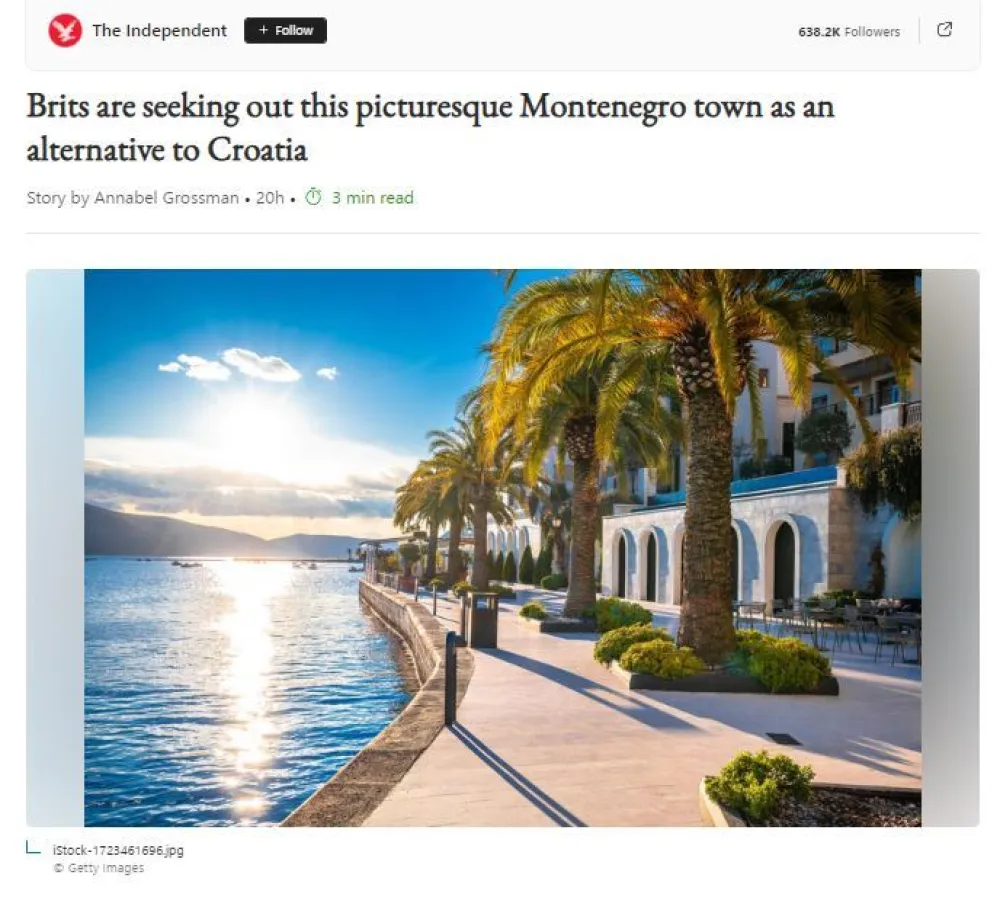 Tražnja Britanaca za letove ka Tivtu porasla za 74 odsto, pi&scaron;e britanski "The Independent" 