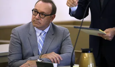 Actor Kevin Spacey attends a pretrial hearing on Monday, June 3, 2019, at district court in Nantucket, Mass. The Oscar-winning actor is accused of groping the teenage son of a former Boston TV anchor in 2016 in the crowded bar at the Club Car in Nantucket. (AP Photo/Steven Senne)