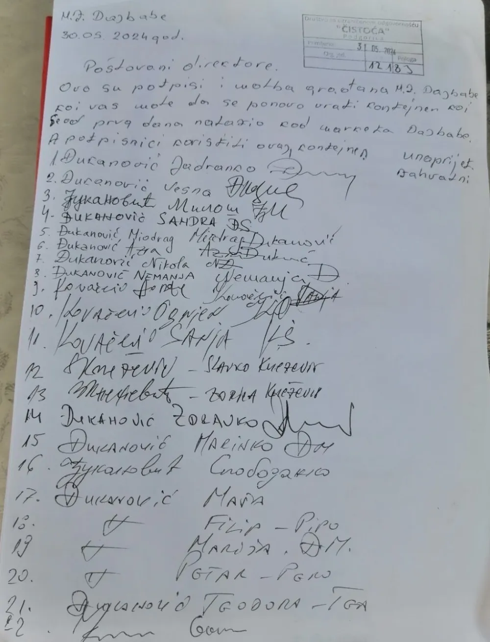 Stanovnici Dajbaba traže da se vrati kontejner ili neće plaćati račune Čistoći