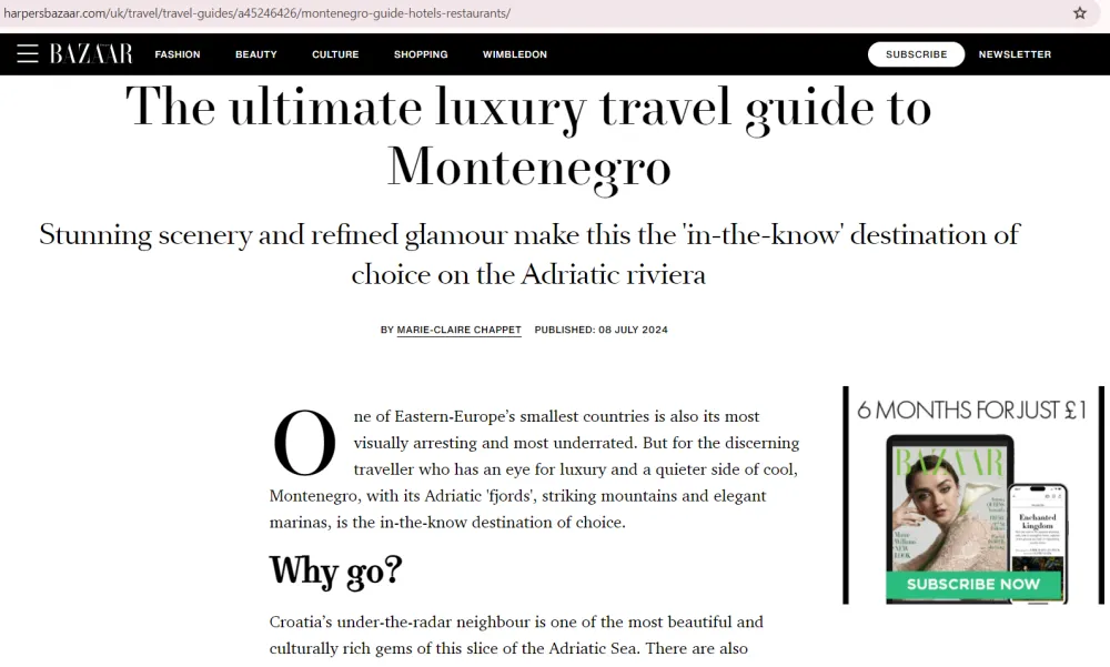 Harper&rsquo;s Bazaar: Crna Gora ima luksuzan sjaj