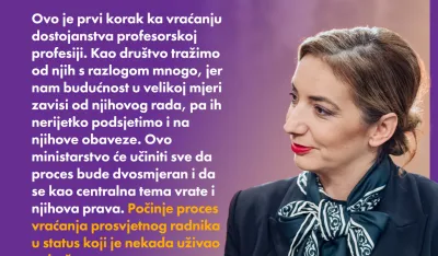 Jak&scaron;ić Stojanović: Počinje proces vraćanja prosvjetnog radnika u status koji je nekada uživao u dru&scaron;tvu