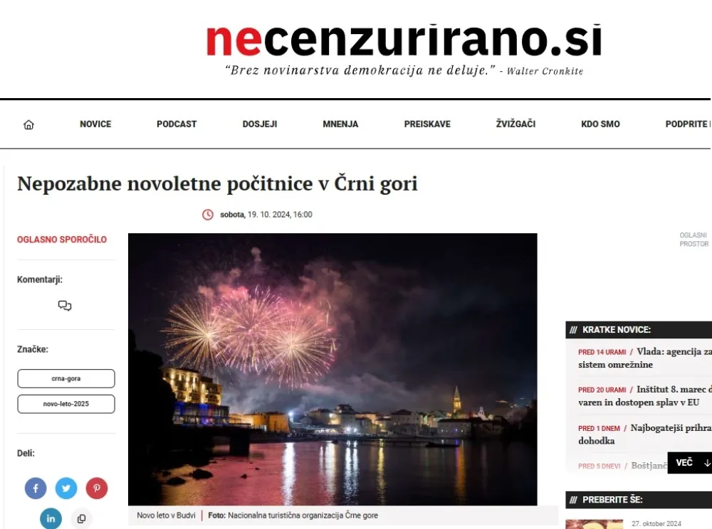 Crna Gora u slovenačkim medijima: &bdquo;Jedinstvena kombinacija muzike, kulture i zimskih aktivnosti&ldquo;