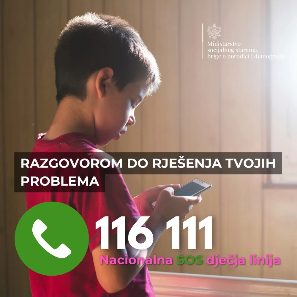 Podr&scaron;ka djeci i mladima u Crnoj Gori: Nacionalna SOS dječja linija &ndash; 116 111