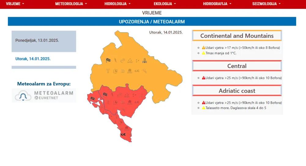 (VIDEO) Zbog olujnog vjetra i danas na snazi crveni meteo-alarm, do 13 stepeni