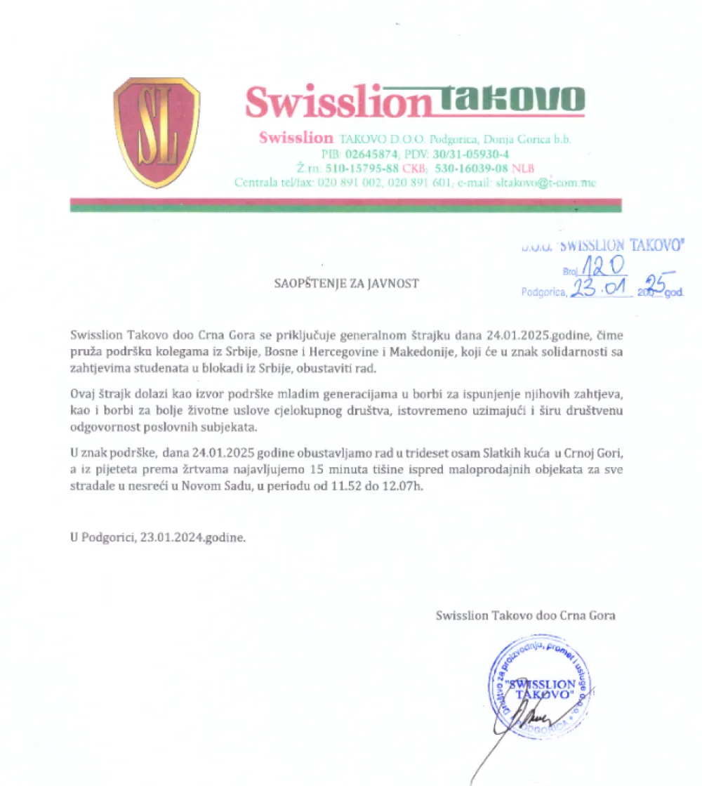 "Swisslion Takovo" Crna Gora