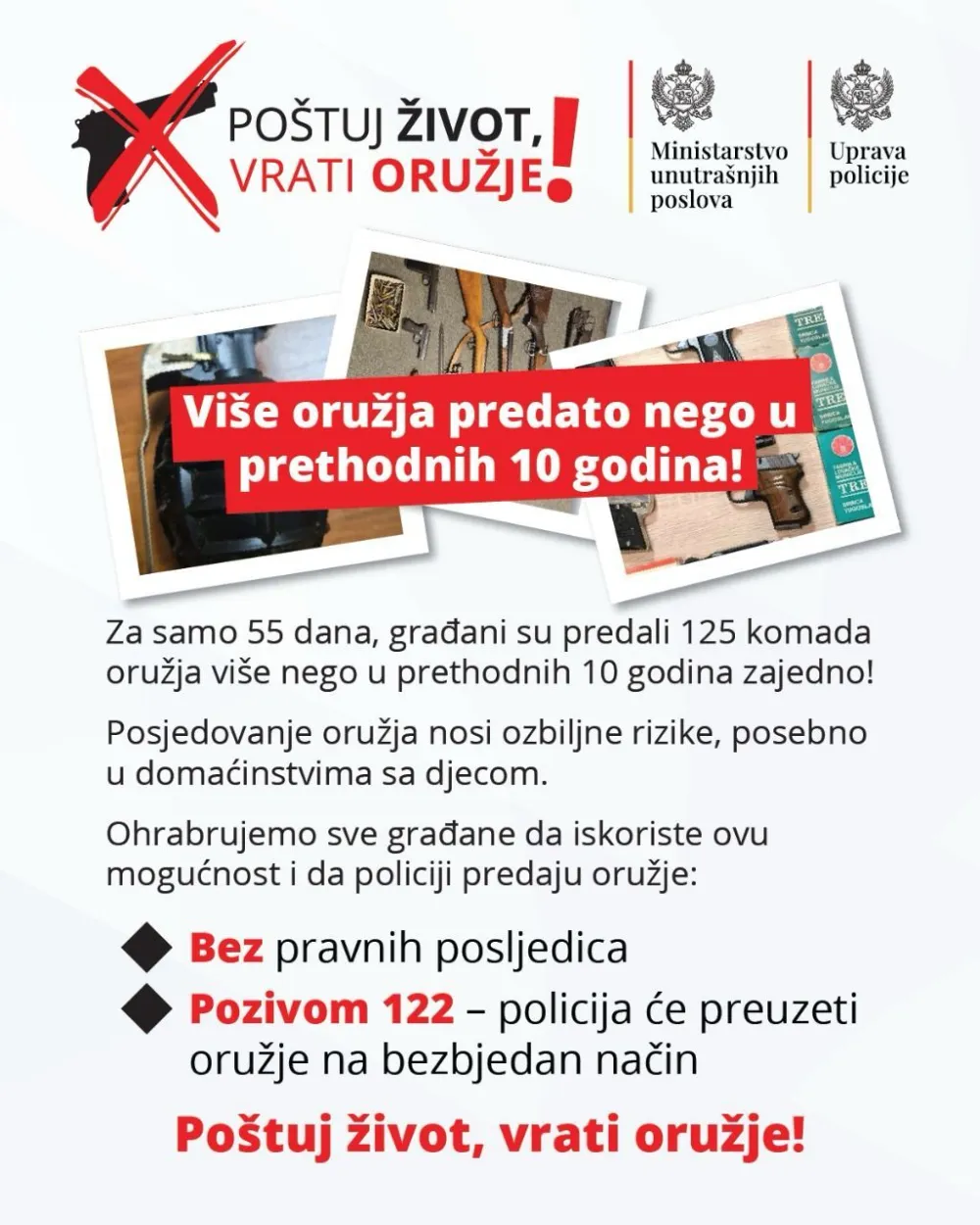 UP: Za manje od dva mjeseca građani vratili vi&scaron;e oružja nego u prethodnih deset godina