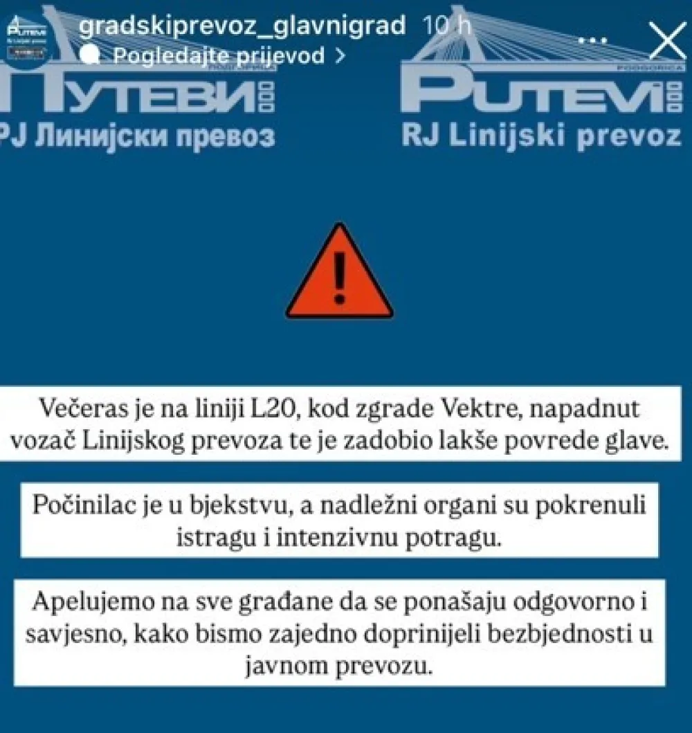 Napadnut vozač Linijskog prevoza, potraga za osumnjičenim