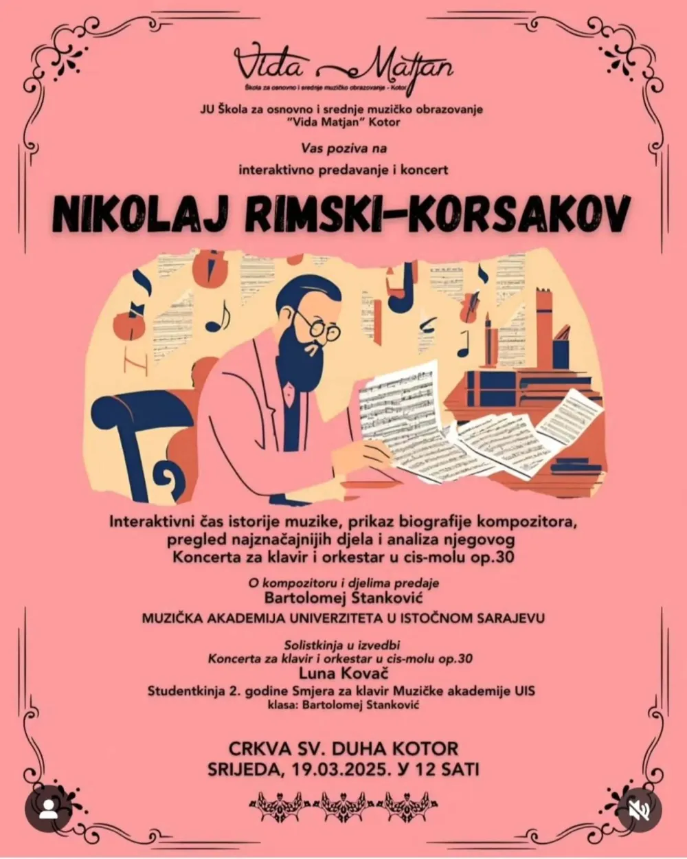 Plakat za hercegnovski koncert-predavanje