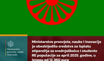 Ministarstvo obezbijedilo 12.360 eura za stipendije srednjo&scaron;kolcima i studentima RE populacije