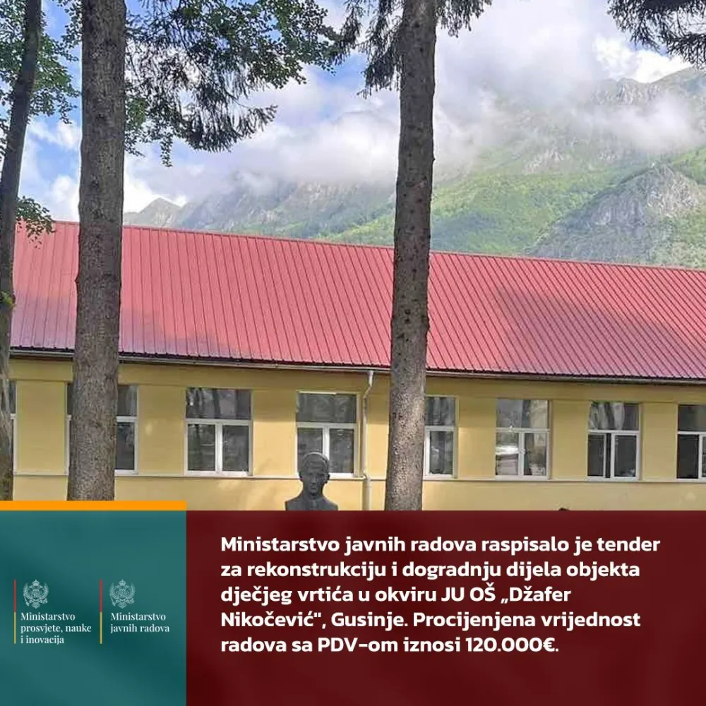 Raspisan tender za rekonstrukciju vrtića u Gusinju