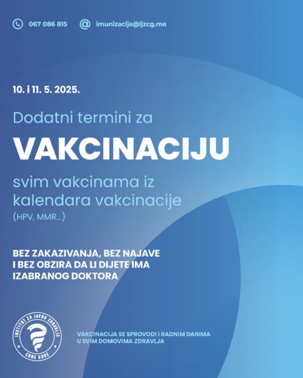 IJZ: Dodatni termini za vakcinaciju tokom vikenda