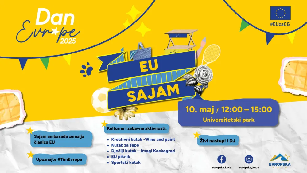 Dan Evrope 2025 sjutra u Podgorici: EU sajam, tematske zone i koncert grupe Perper