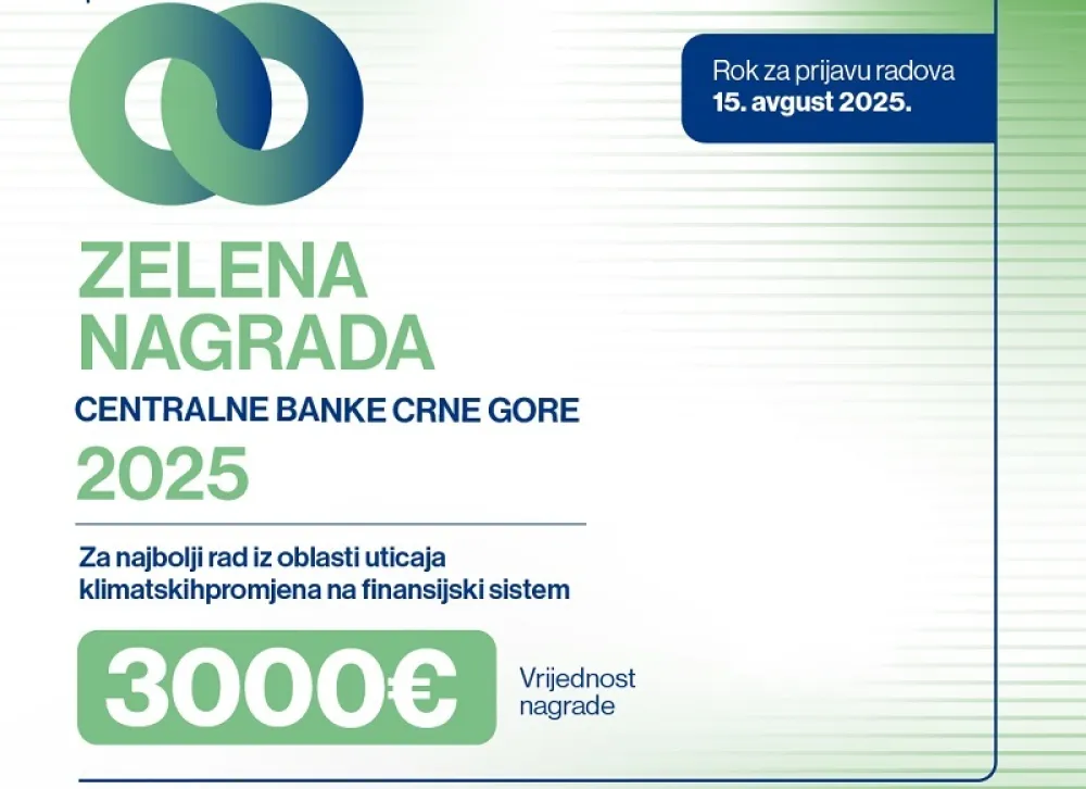 CBCG: Konkurs za dodjelu "Zelene nagrade", rok za prijavu radova 15. avgust