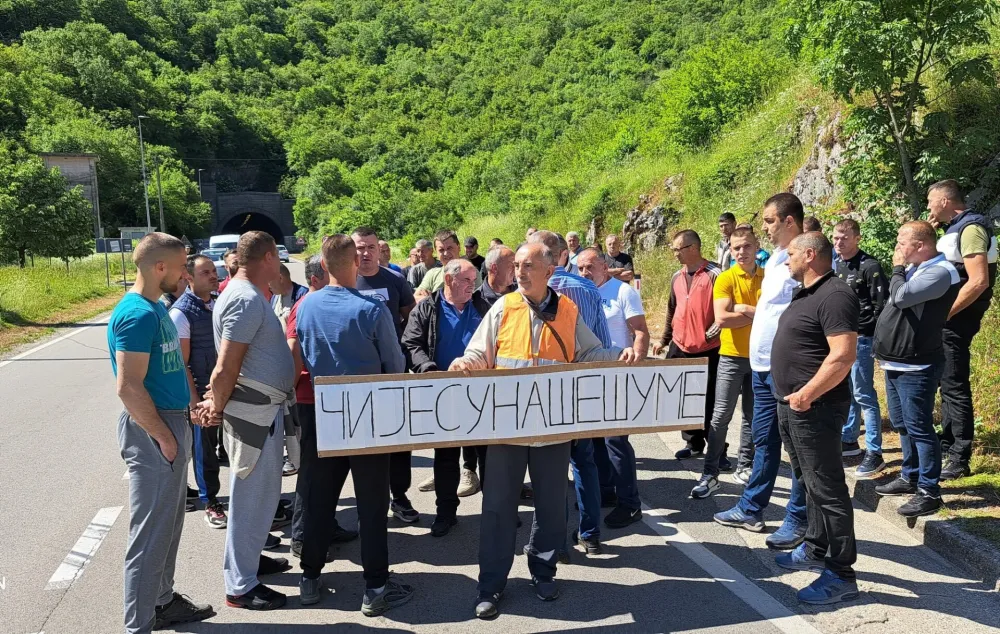 Zbog zabrane sječe &scaron;ume mje&scaron;tani nik&scaron;ićkih sela blokirali jednu traku magistralnog puta: "Čije su na&scaron;e &scaron;ume za koje plaćamo porez"