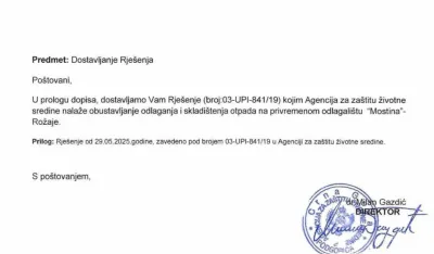 Agencija za za&scaron;titu životne sredine donijela rje&scaron;enje: Mostina da bude zatvorena