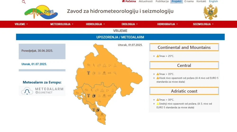 Narandžasti meteo-alarm za 1.7.2025.
