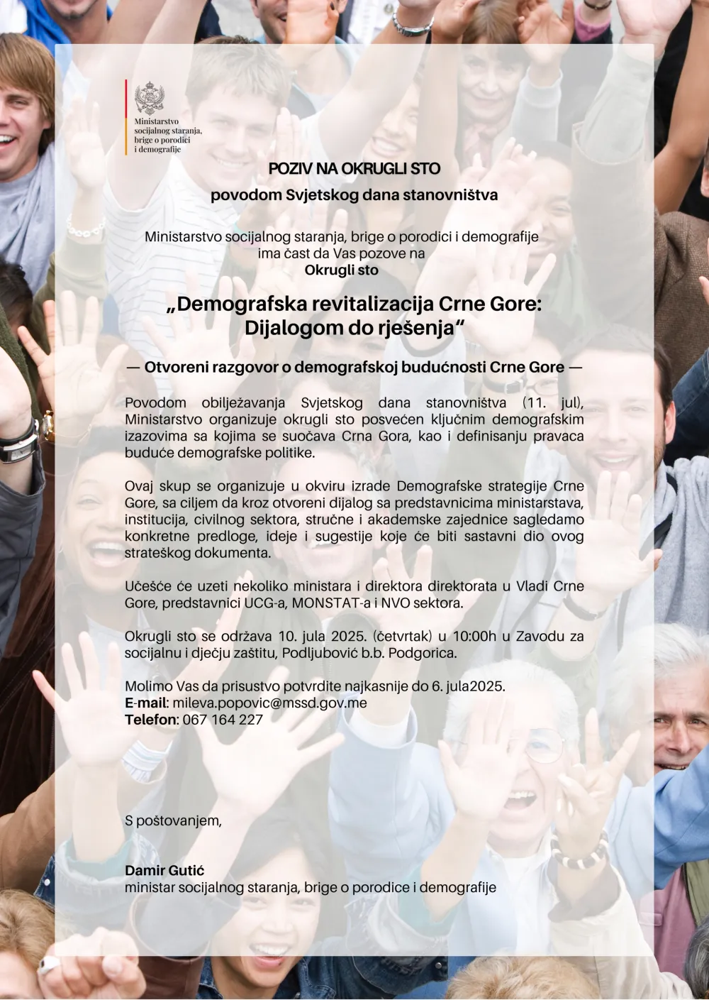 Sjutra okrugli sto povodom Svjetskog dana stanovni&scaron;tva