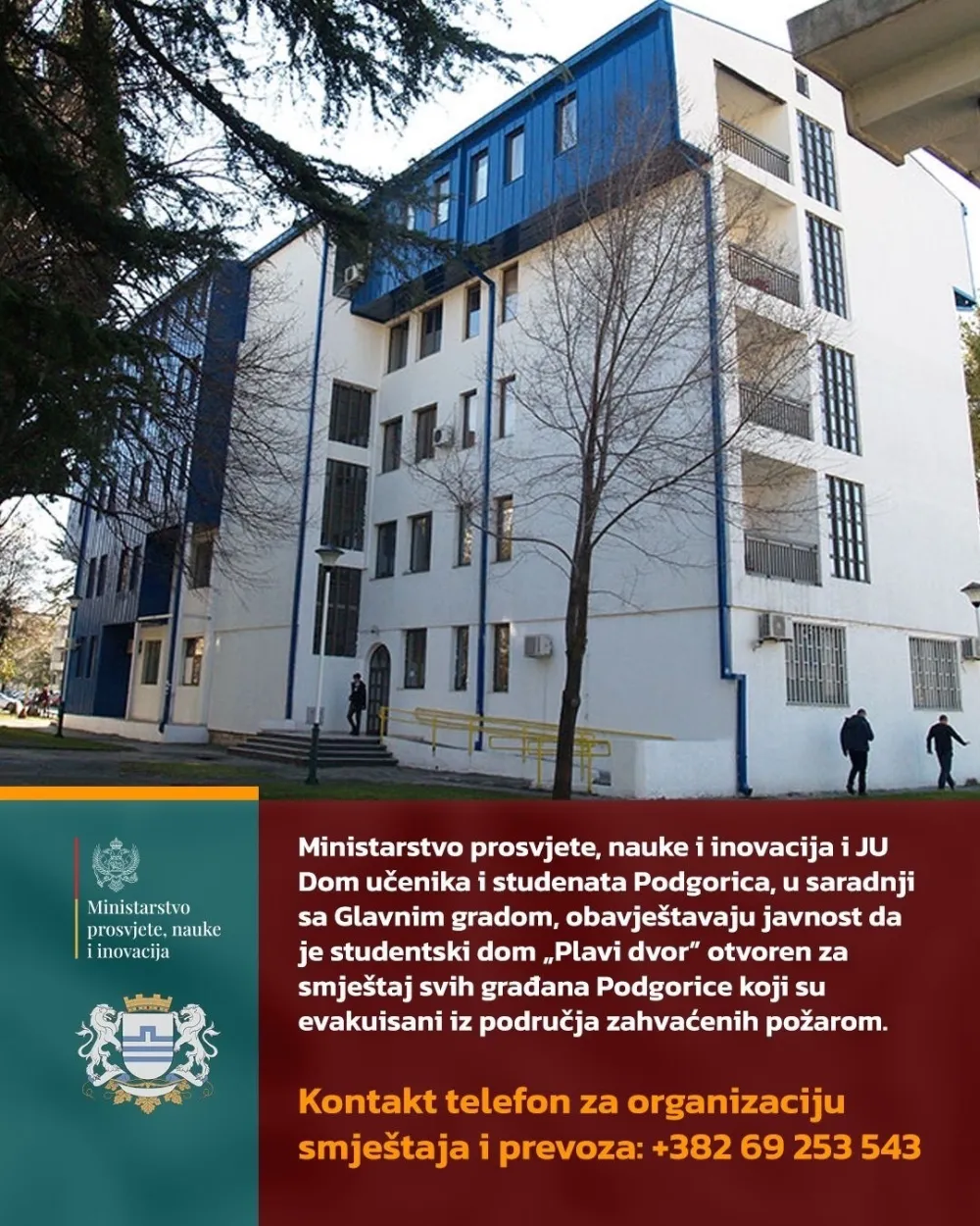 "Plavi dvor" otvoren za smje&scaron;taj svih građana koji su evakuisani iz područja zahvaćenih požarom