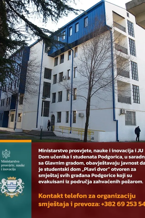 "Plavi dvor" otvoren za smje&scaron;taj svih građana koji su evakuisani iz područja zahvaćenih požarom