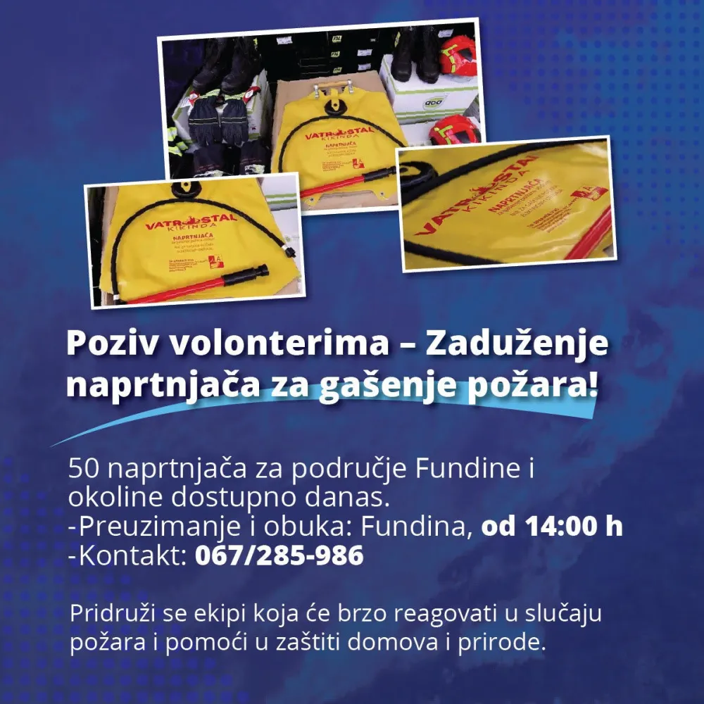 Mje&scaron;tanima Fundine podijeliće oko 50 naprtnjača za ga&scaron;enje požara