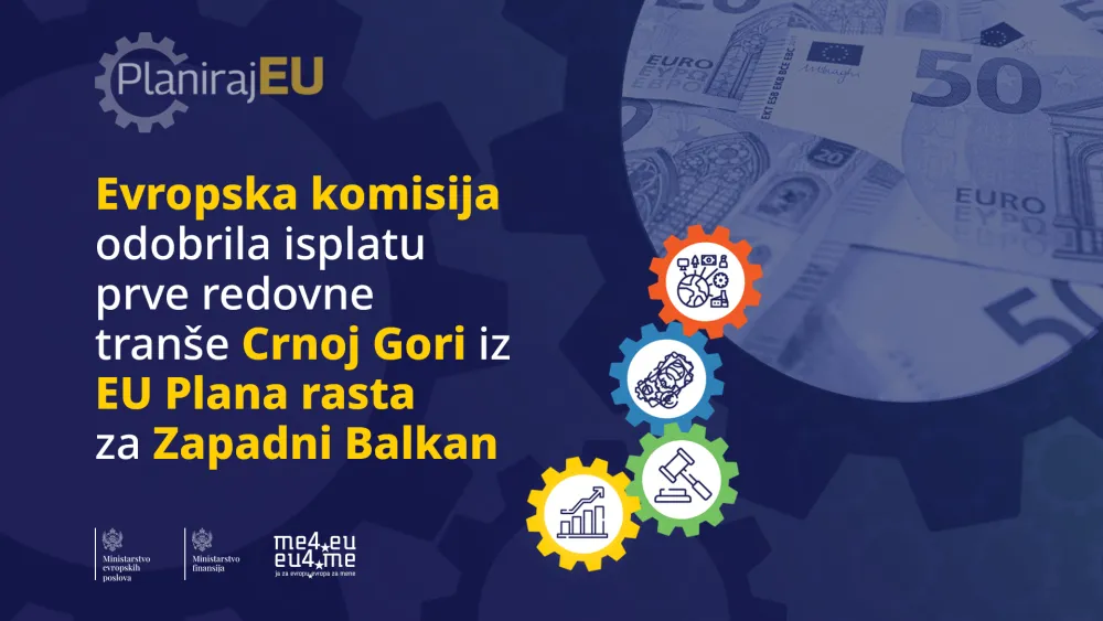 Evropska komisija odobrila isplatu prve redovne tran&scaron;e Crnoj Gori iz EU Plana rasta za Zapadni Balkan
