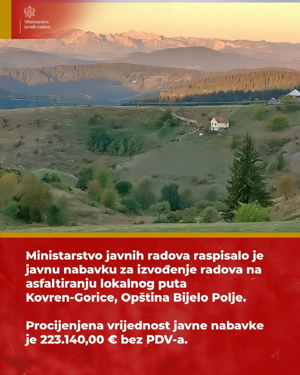 Raspisana javna nabavka za asfaltiranje puta Kovren-Gorice