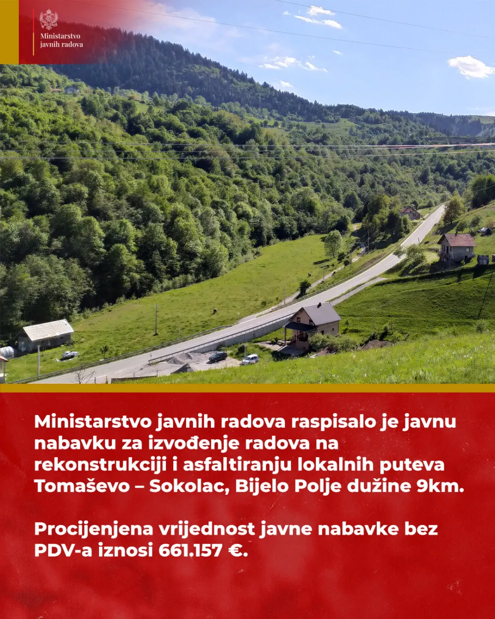 MJR: Raspisana javna nabavka za rekonstrukciju i asfaltiranje&nbsp;puta&nbsp;Toma&scaron;evo-Sokolac